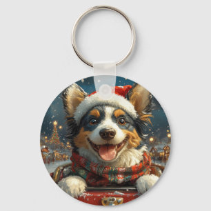 Blue Heeler Hund Achterbahn Weihnachten Schlüsselanhänger