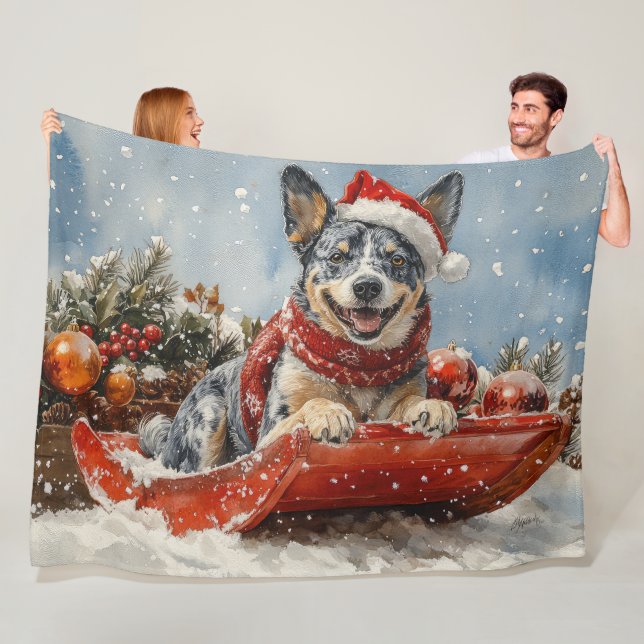 Blue Heeler Hund in Sledge Lass es Schnee Weihnach Fleecedecke (Beispiel)