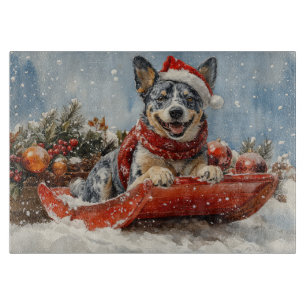 Blue Heeler Hund in Sledge Lass es Schnee Weihnach Schneidebrett