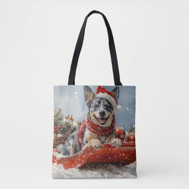 Blue Heeler Hund in Sledge Lass es Schnee Weihnach Tasche (Vorderseite)
