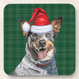 Blue Heeler Hund mit Green Holiday Kariert Weihnac Getränkeuntersetzer