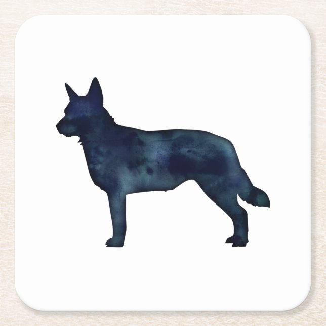Blue Heeler Hund Silhouette Black Watercolor Rechteckiger Pappuntersetzer (Vorderseite)