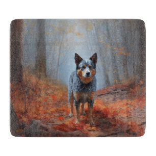 Blue Heeler im Herbstlaub Fall Inspiriert Schneidebrett