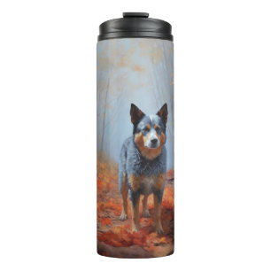 Blue Heeler im Herbstlaub Fall Inspiriert Thermosbecher