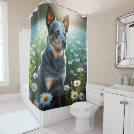 Blue Heeler in Daisies Duschvorhang
