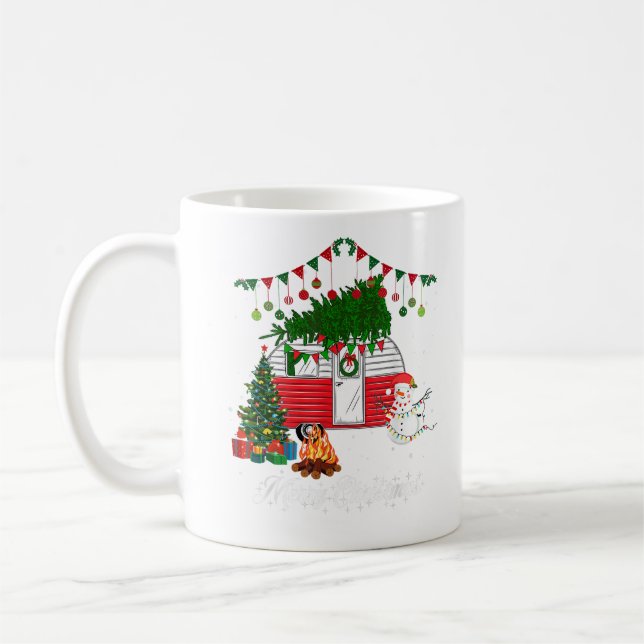 Blue Heeler mit Weihnachts-Pullover - Frohe Weihna Kaffeetasse (Links)