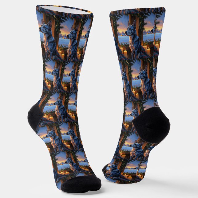 Blue Heeler mit Weihnachtslicht Urlaub Socken (Gewinkelt)