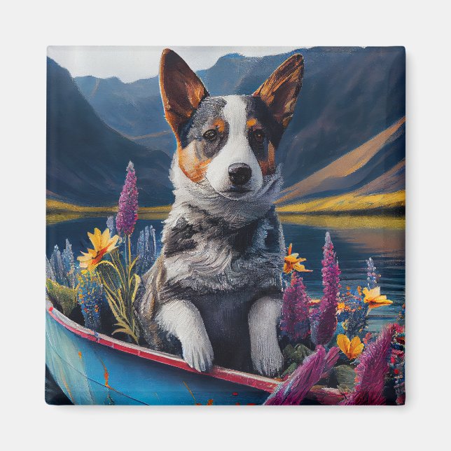 Blue Heeler on a Paddle: Ein Landschaftliches Aben Magnet (Vorne)