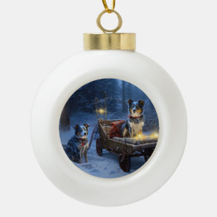 Blue Heeler Snowy Sleigh Weihnachtsdekor Keramik Kugel-Ornament