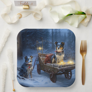 Blue Heeler Snowy Sleigh Weihnachtsdekor Pappteller