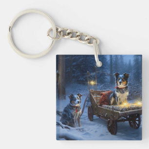 Blue Heeler Snowy Sleigh Weihnachtsdekor Schlüsselanhänger
