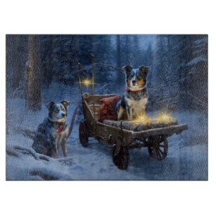 Blue Heeler Snowy Sleigh Weihnachtsdekor Schneidebrett
