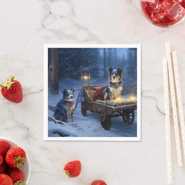 Blue Heeler Snowy Sleigh Weihnachtsdekor Serviette (Beispiel)