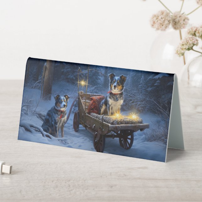 Blue Heeler Snowy Sleigh Weihnachtsdekor Tischaufsteller (In Situ (Tisch))