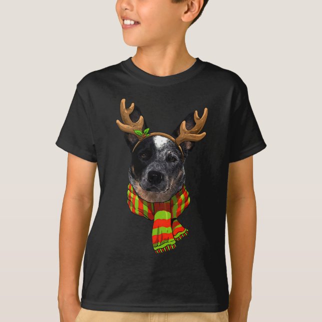 Blue Heeler Weihnachts Weihnachten Weihnachten Ren T-Shirt (Vorderseite)