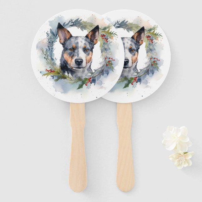 Blue Heeler Weihnachtsfeier Festliche Jungfrau Fächer (Vorne und Hinten)