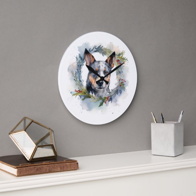 Blue Heeler Weihnachtsfeier Festliche Jungfrau Große Wanduhr (Büro)