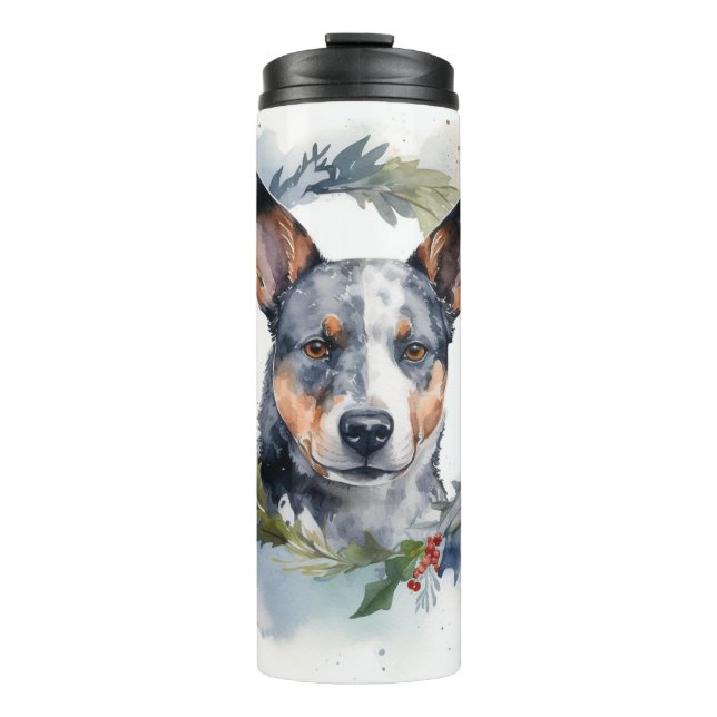 Blue Heeler Weihnachtsfeier Festliche Jungfrau Thermosbecher (Vorderseite)