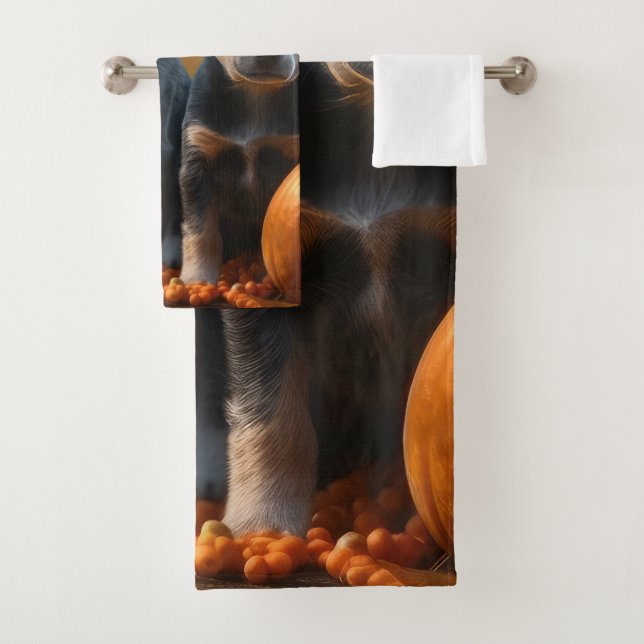 Blue Heeler Welpe Autumn Delight Pumpkin Badhandtuch Set (Insitu)