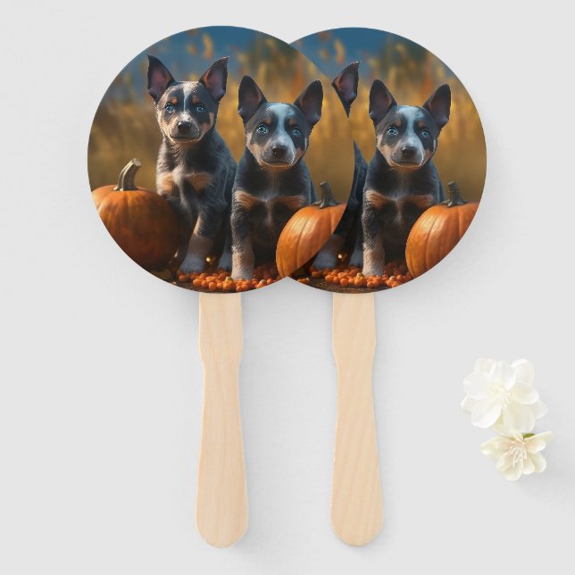 Blue Heeler Welpe Autumn Delight Pumpkin Fächer (Vorne und Hinten)