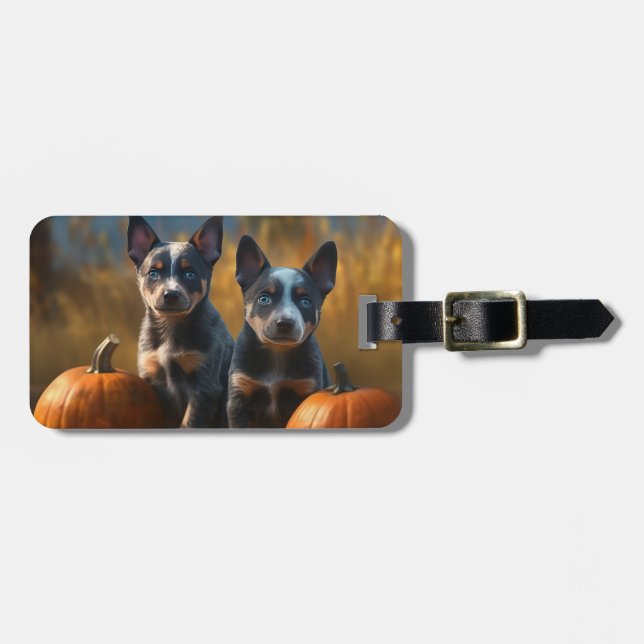 Blue Heeler Welpe Autumn Delight Pumpkin Gepäckanhänger (Vorderseite horizontal)