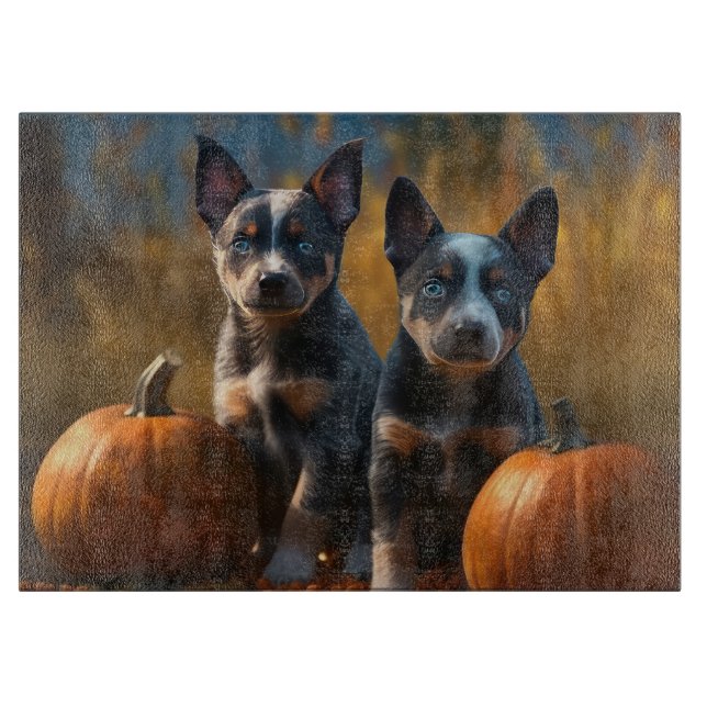 Blue Heeler Welpe Autumn Delight Pumpkin Schneidebrett (Vorderseite)