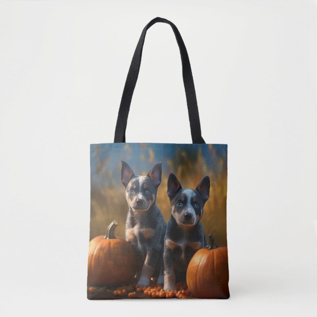 Blue Heeler Welpe Autumn Delight Pumpkin Tasche (Vorderseite)