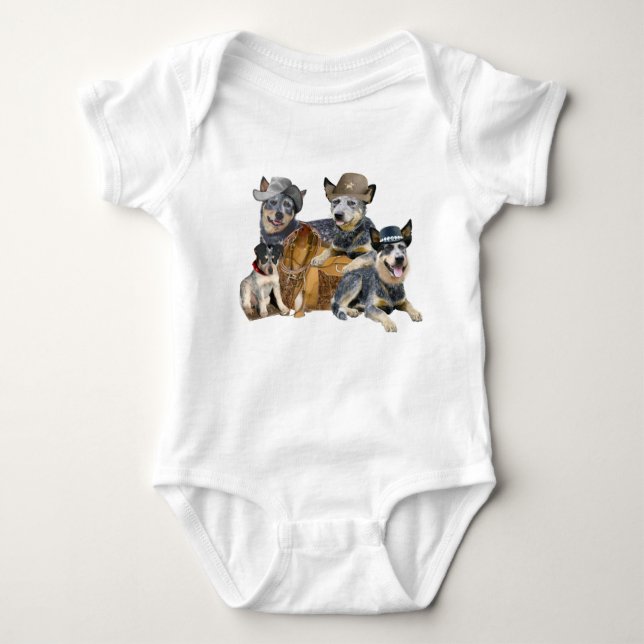 Blue Heeler Western Theme Bekleidung Baby Strampler (Vorderseite)