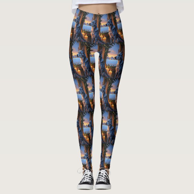 Blue Heeler With Christmas Lights Holiday  Leggings (Vorderseite)