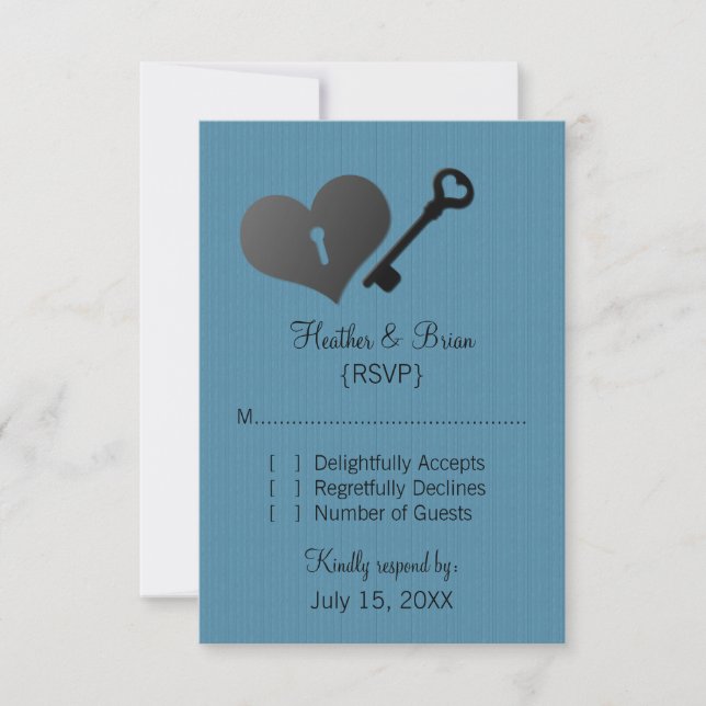 Blue Heft Lock und Key Response Card RSVP Karte (Vorderseite)