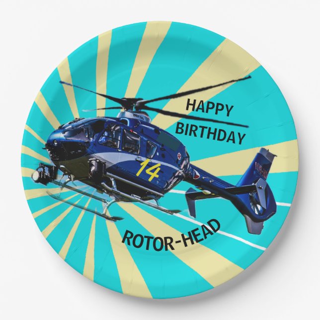 Blue Helicopter Pappteller (Vorderseite)
