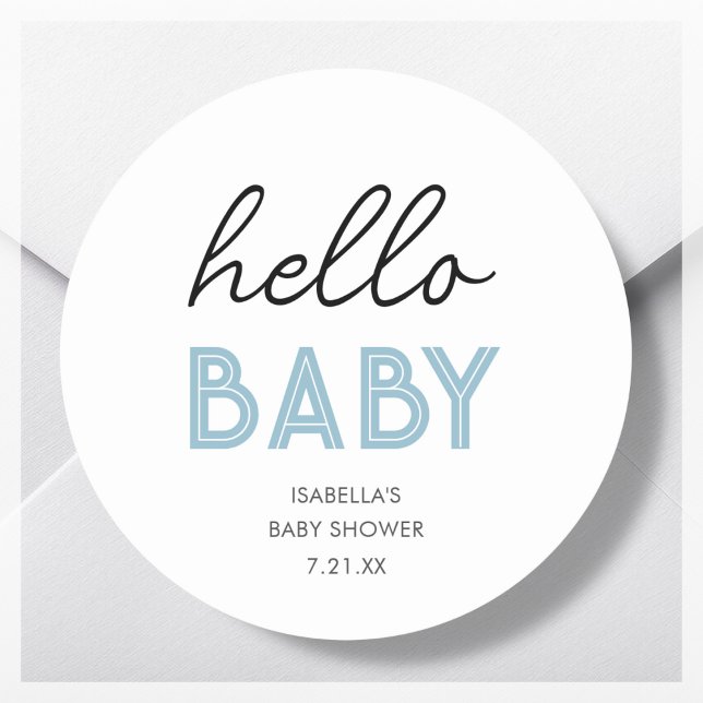 Blue Hello Baby | Babydusche Runder Aufkleber (Von Creator hochgeladen)