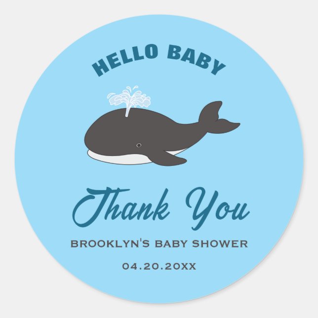 Blue Hello Baby Dusche Grauwal unter dem Meer Runder Aufkleber (Vorderseite)