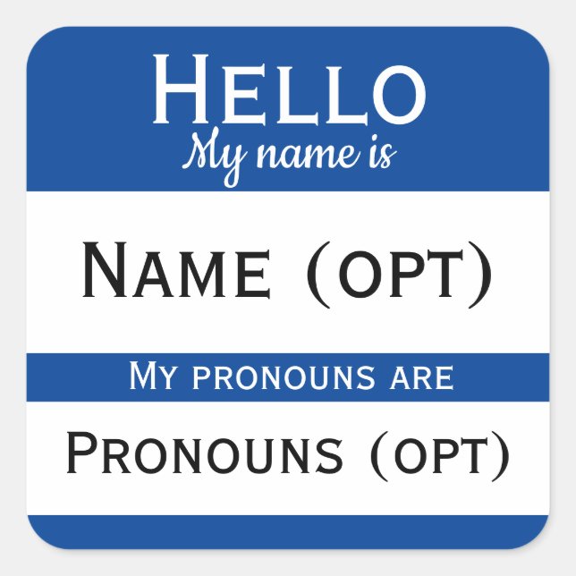 Blue Hello Pronouns Quadratischer Aufkleber (Vorderseite)