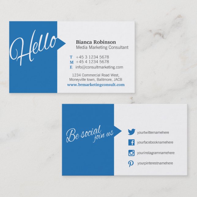 Blue Hello zitieren Social-Media-Visitenkarte Visitenkarte (Vorne/Hinten)