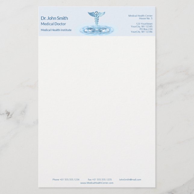 Blue Hermes Rod Caduceus Water Ripples Medical Briefpapier (Vorderseite)