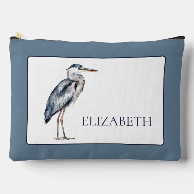 Blue Heron Bird an der Küste Personalisiert Zubehörtasche (Vorderseite)