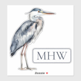Blue Heron Bird Monogram Aufkleber