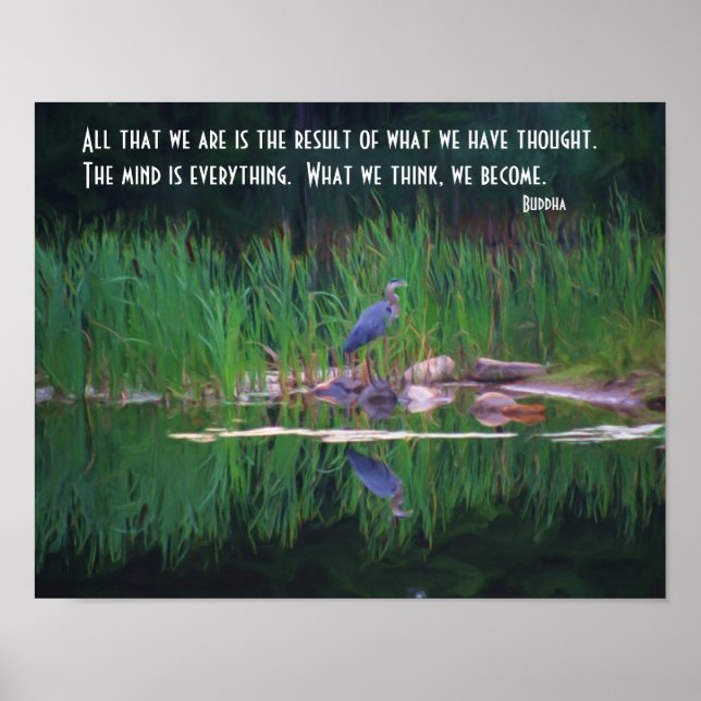 Blue Heron Buddha Mind Zitat Inspiration Poster (Vorne)
