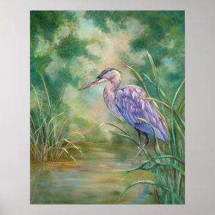 Blue Heron Fishing Poster