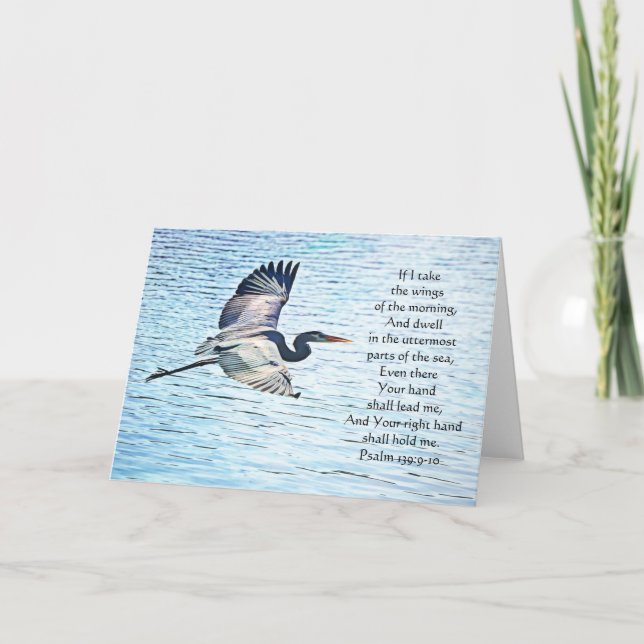 Blue Heron Flying Scripture Card Psalm 139:9-10 Karte (Vorderseite)