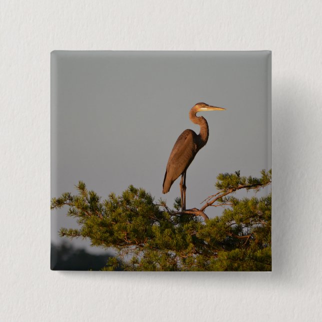 Blue Heron on Tree Oben Button (Vorderseite)