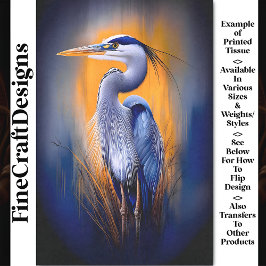 Blue Heron, Orange & Deep Indigo BW2 Decoupage Seidenpapier