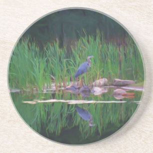 Blue Heron Pond Réflexion Dessous de verre animal