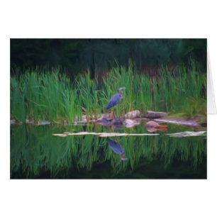 Blue Heron Reflections Animal Peinture Card