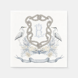 Blue Heron Rope Monogram Crest Serviette