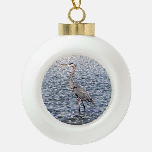 Blue Heron Wasserball oder Schneeflocke Keramik Kugel-Ornament (Vorderseite)