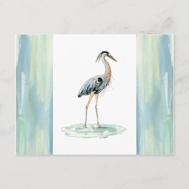 Blue Heron Wasserfarbe Postkarte (Vorderseite)