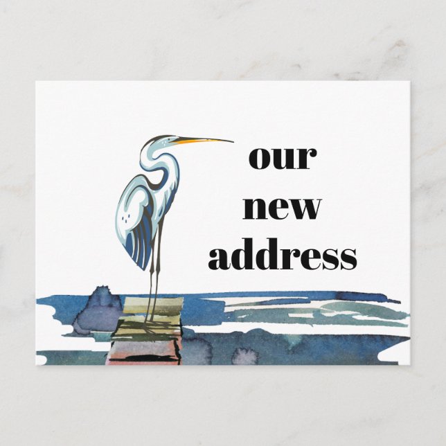 Blue Heron Waterfront Bold Typografy New Address Ankündigungspostkarte (Vorderseite)