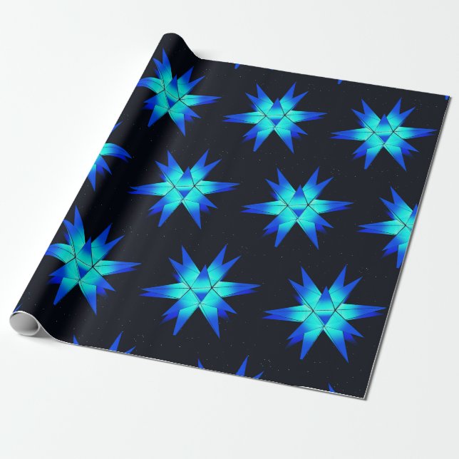 Blue Herrnhuter moravian star Weihnachten Geschenkpapier (Ungerollt)
